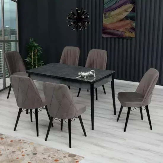 Set masa extensibila cu 6 scaune Kelebek ES-609, 80x130/170x75