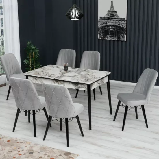 Набор раздвижной стол с 6 стульями Kelebek ES-613, 80x130/170x75