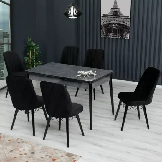 Set masa extensibila cu 6 scaune Kelebek ES-616, 80x130/170x75