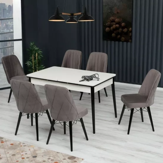 Набор раздвижной стол с 6 стульями Kelebek ES-617, 80x130/170x75