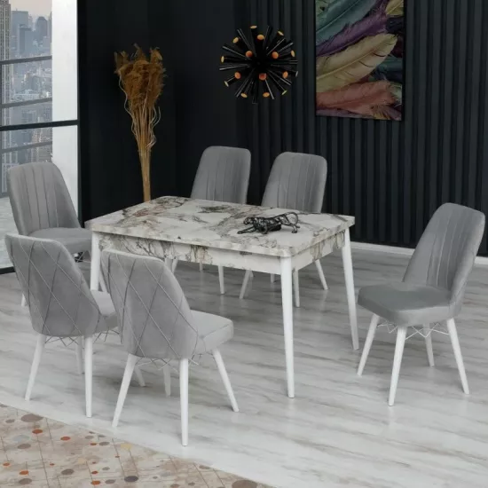 Набор раздвижной стол с 6 стульями Kelebek ES-619, 80x130/170x75