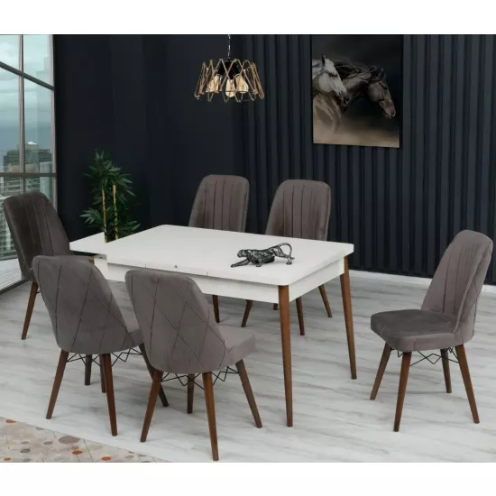 Set masa extensibila cu 6 scaune Kelebek ES-628, 80x130/170x75