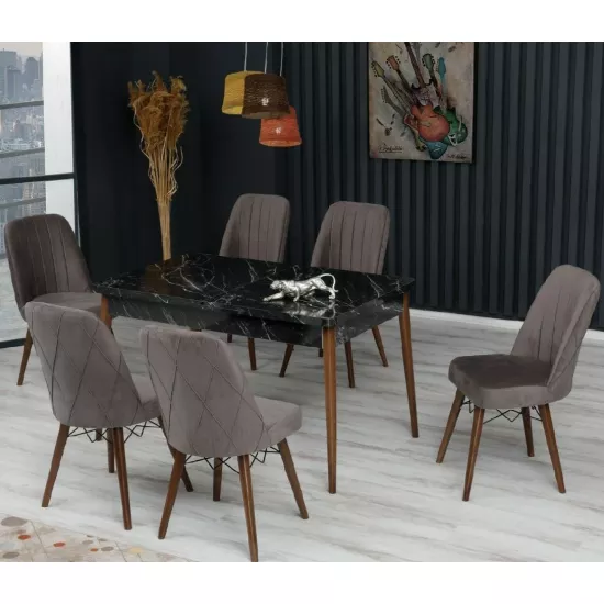 Set masa extensibila cu 6 scaune Kelebek ES-631, 80x130/170x75