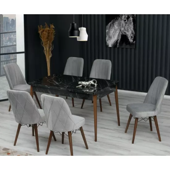 Набор раздвижной стол с 6 стульями Kelebek ES-632, 80x130/170x75