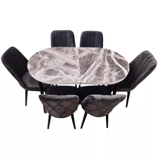 Set masa extensibila cu 6 scaune Kelebek ES-703, 80×136/166x75