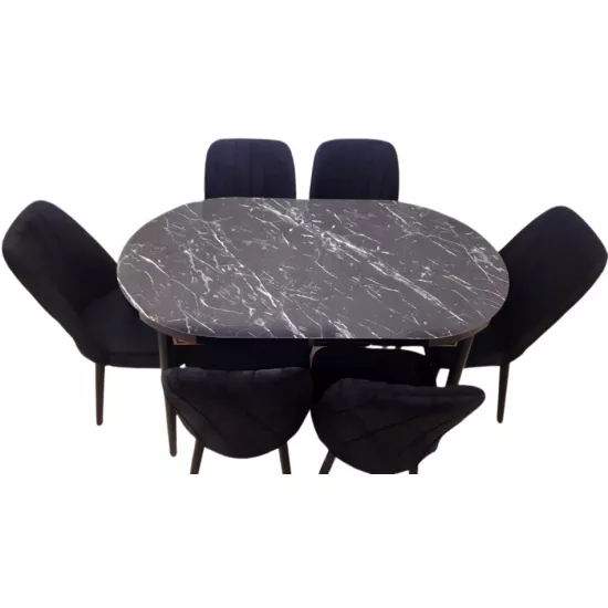 Набор раздвижной стол с 6 стульями Kelebek ES-707, 80×136/166x75