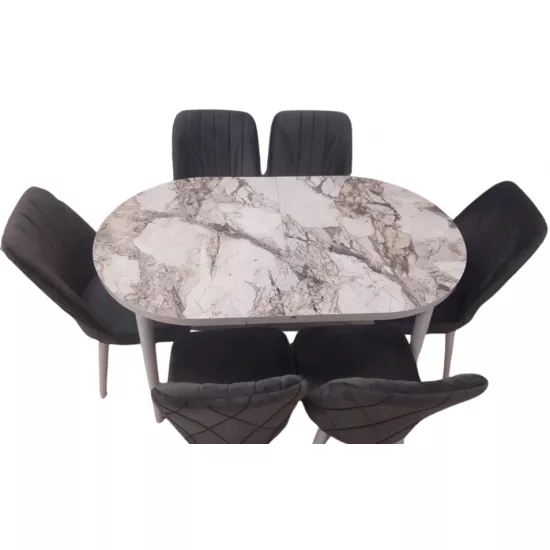 Set masa extensibila cu 6 scaune Kelebek ES-709, 80×136/166x75