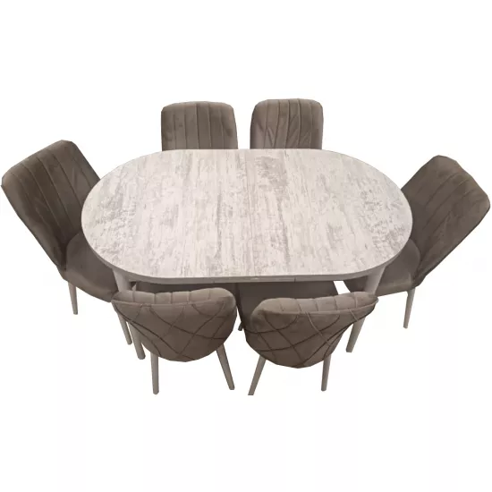 Набор раздвижной стол с 6 стульями Kelebek ES-732, 80×136/166x75