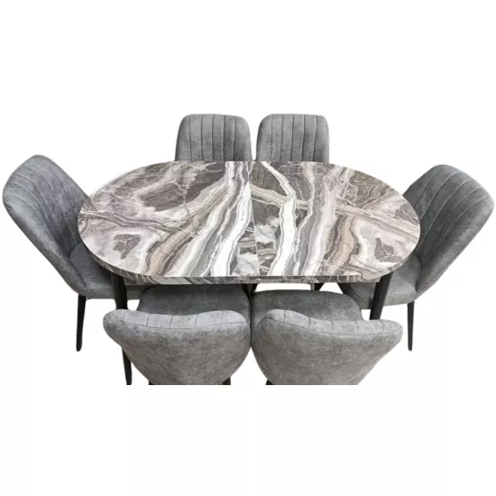 Набор раздвижной стол с 6 стульями Kelebek ES-757, 80×136/166x75