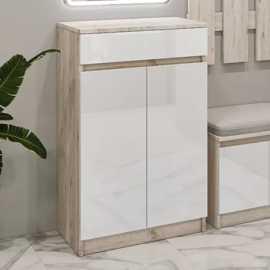 Tumbă pentru încălțăminte Bafimob ОБХ-60 (60 cm), Corton Stejar/Alb Luciu