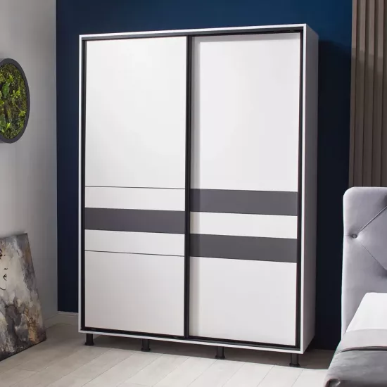 Dulap-cupeu Ambianta Cristal, 180x224x58 cm, White/Grafit