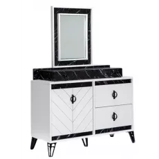 Masă toaletă Moda Life Avrupa Dresser & Mirror cu oglindă, White/Black