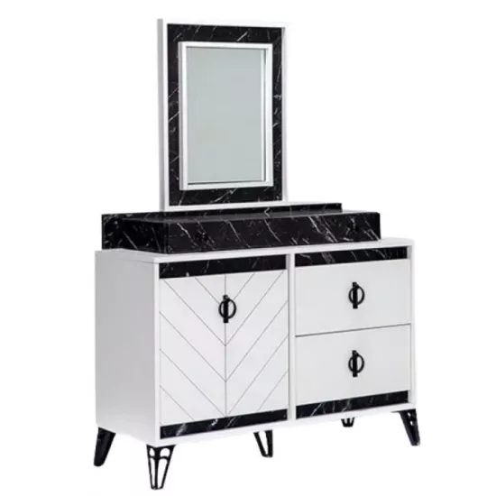 Masă toaletă Moda Life Avrupa Dresser & Mirror cu oglindă, White/Black