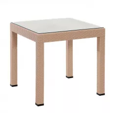 Masă de grădină Modalife Rattan cu sticla, Cappucino