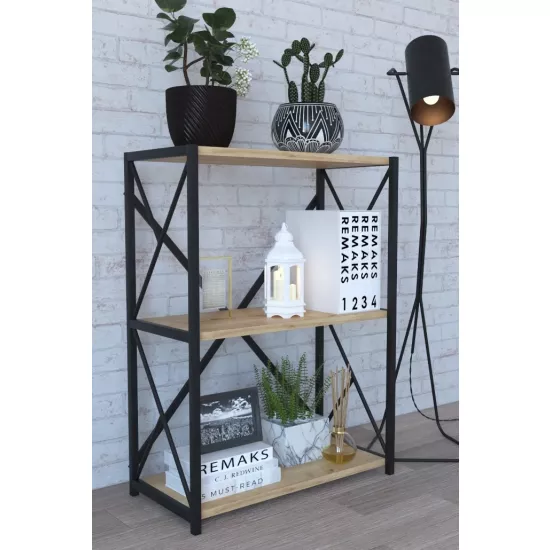 Raft Remaks 3 Shelf Metal (70 cm), Oak