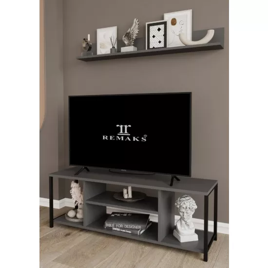 Comodă TV + Raft de perete Remaks Jolie (120 cm), Antharacite