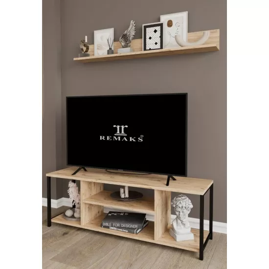 Comodă TV + Raft de perete Remaks Jolie (120 cm), Stand Oak
