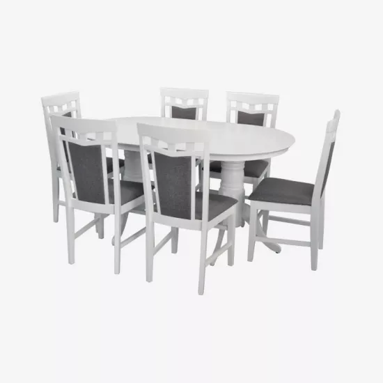 Set de mobilă Eva Masa HV-24 V White + 6 scaune Deepa R (White, NV-10WP Grey)