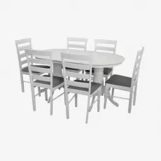 Set de mobilă Eva Masa HV-24 V White + 6 scaune GLORIA (White, NV-10WP Grey)