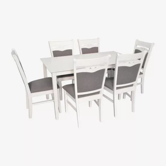 Set de mobilă Eva Masa SANFLOWER White + 6 scaune HV-3167 (White, NV-10WP Grey)