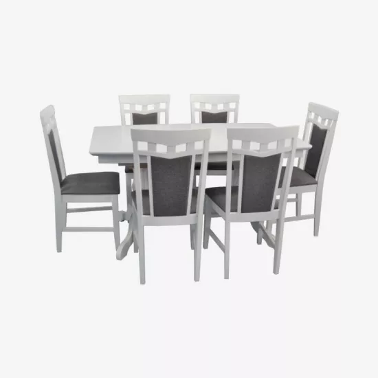 Set de mobilă Eva Masa HV-32V White + 6 scaune Deepa R (White, NV-10WP Grey )