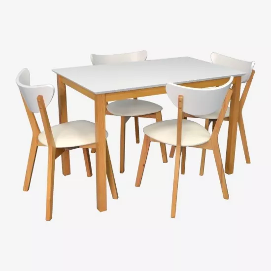 Set de mobilă Eva Masa Gloria White + 4 scaune Cameroon (White/Bella beech)