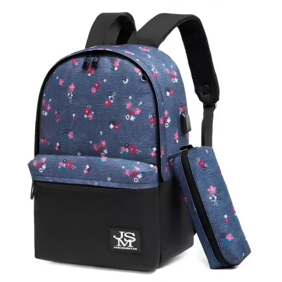 Rucsac Å?colar 4Play JMS, Blue Flowers