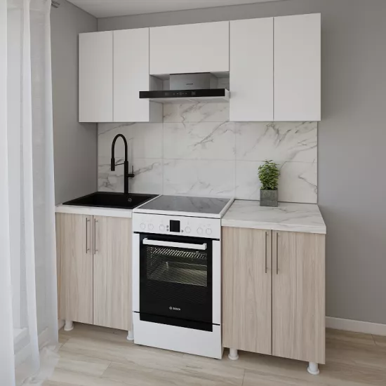 Модульная кухня Smartex K1 1.8 м, ДСП, Белый/Светлый Дуб