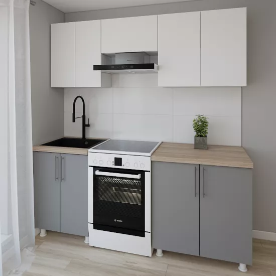 Bucatarie modulara Smartex K1 2.0 m, PAL, Alb/Grafit