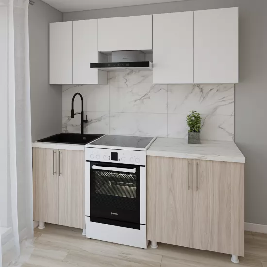 Модульная кухня Smartex K1 2.0 м, ДСП, Белый/Светлый Дуб