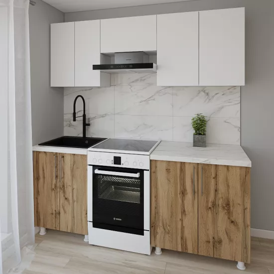 Модульная кухня Smartex K1 2.0 м, ДСП, Белый/Темный Дуб