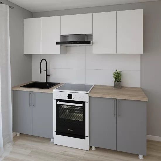 Bucatarie modulara Smartex K1 2.2 m, PAL, Alb/Grafit