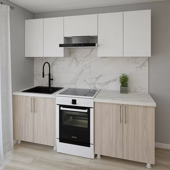 Модульная кухня Smartex K1 2.2 м, ДСП, Белый/Светлый Дуб