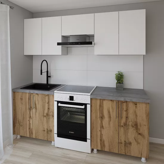 Модульная кухня Smartex K1 2.2 м, ДСП, Белый/Темный Дуб