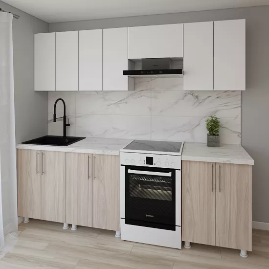 Bucatarie modulara Smartex K1 2.4 m, PAL, Alb/Stejar Deschis