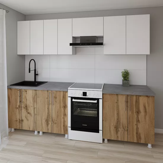 Модульная кухня Smartex K1 2.6 м, ДСП, Белый/Темный Дуб