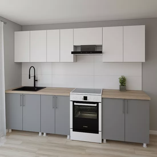 Bucatarie modulara Smartex K1 2.8 m, PAL, Alb/Grafit