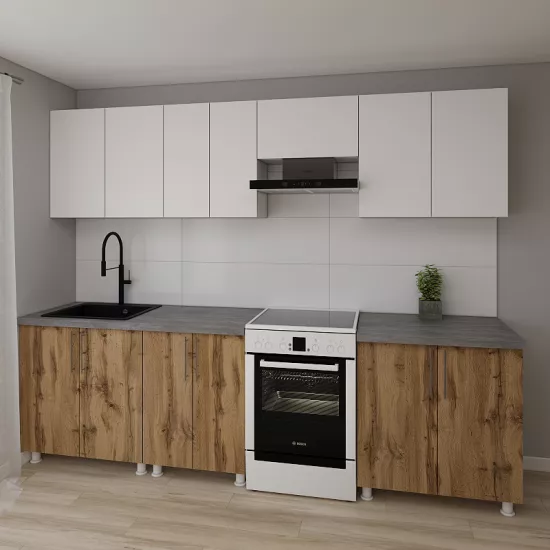 Модульная кухня Smartex K1 2.8 м, ДСП, Белый/Темный Дуб