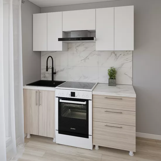 Модульная кухня Smartex K2 1.8 м, ДСП, Белый/Светлый Дуб