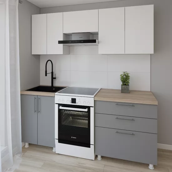 Bucatarie modulara Smartex K2 2.0 m, PAL, Alb/Grafit