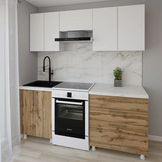 Bucatarie modulara Smartex K2 2.0 m, PAL, Alb/Stejar inchis