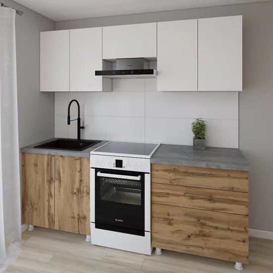 Bucatarie modulara Smartex K2 2.2 m, PAL, Alb/Stejar inchis