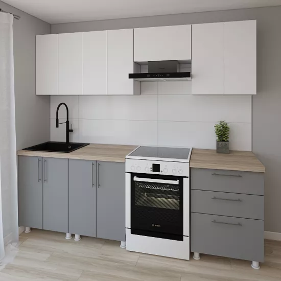 Модульная кухня Smartex K2 2.4 м, ДСП, Белый/Графит