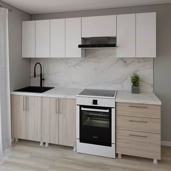 Bucatarie modulara Smartex K2 2.4 m, PAL, Alb/Stejar Deschis