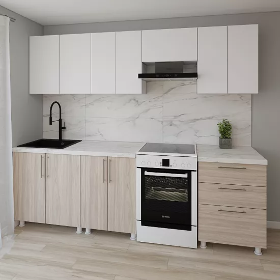 Модульная кухня Smartex K2 2.6 м, ДСП, Белый/Светлый Дуб