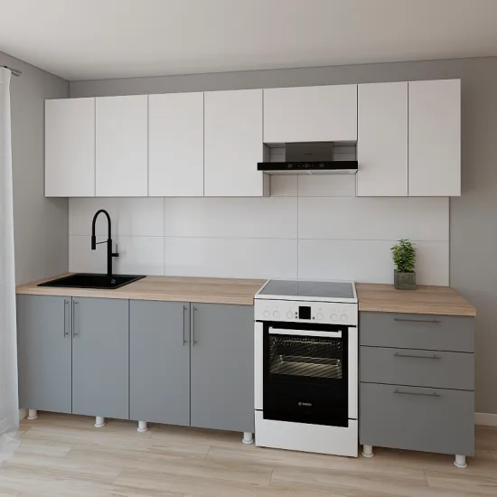 Bucatarie modulara Smartex K2 3.0 m, PAL, Alb/Grafit
