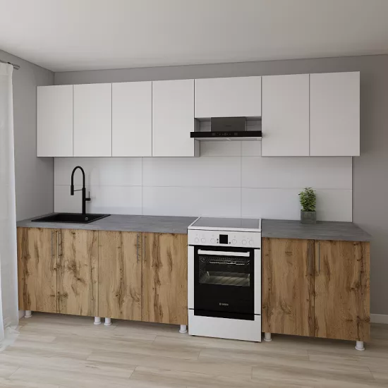 Модульная кухня Smartex K2 3.0 м, ДСП, Белый/Темный Дуб