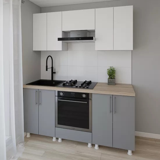 Bucatarie modulara Smartex K3 1.8 m, PAL, Alb/Grafit