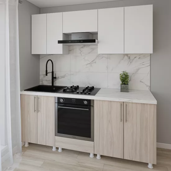 Модульная кухня Smartex K3 2.0 м, ДСП, Белый/Светлый Дуб