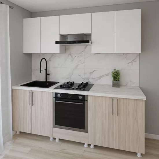 Bucatarie modulara Smartex K3 2.2 m, PAL, Alb/Stejar Deschis